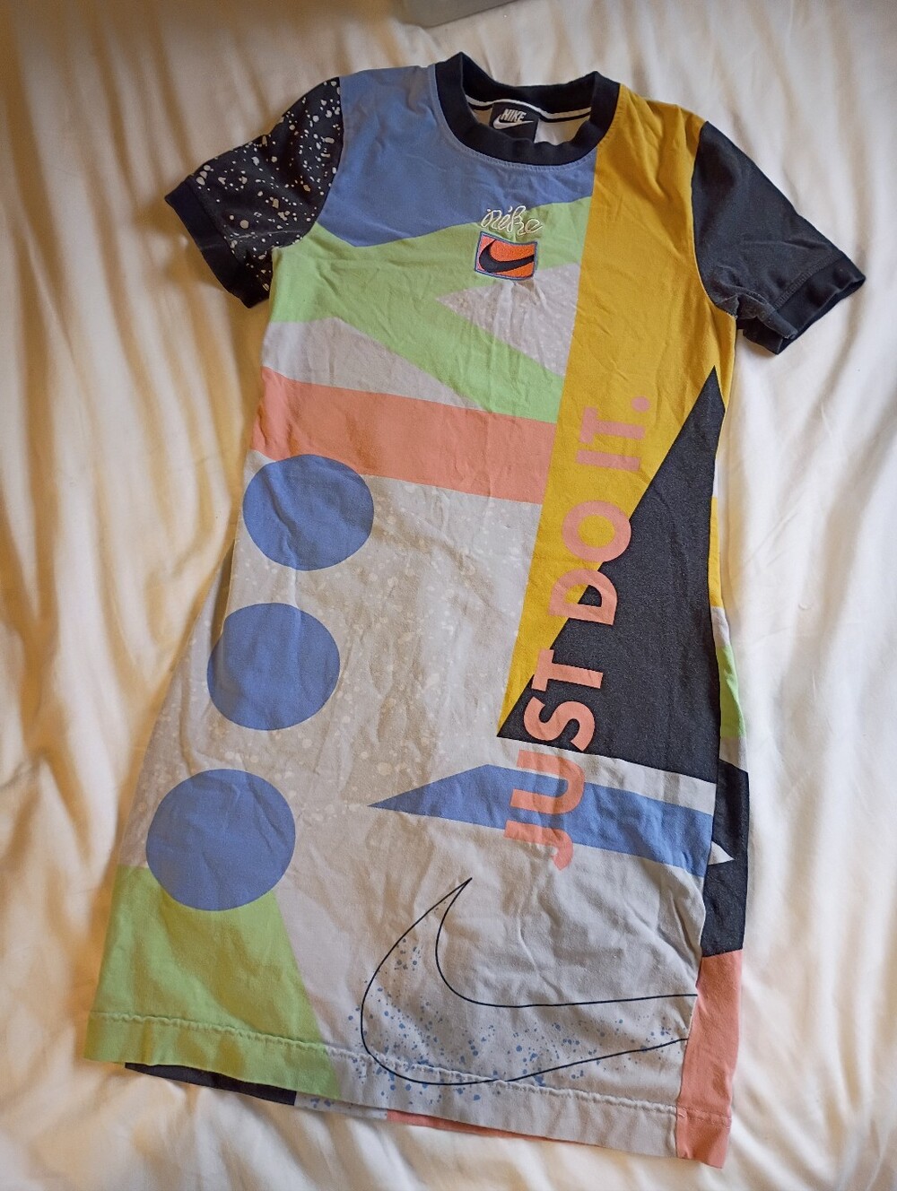 Nike Multicolor Graphic 'Just Do It' Tee Dress - Blue, Yellow, Black, Pink